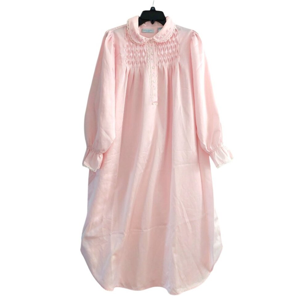 Vintage Erika Taylor Intimates Pink Long Satin Night Gown Lace Sz M